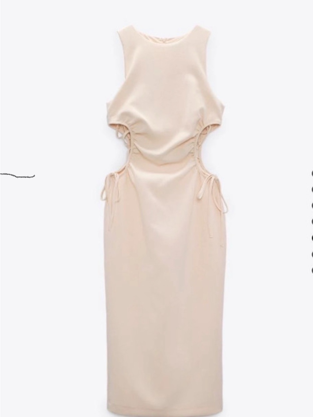 Zara Cream Asymmetrical Cutout Side-Tie Midi Dress